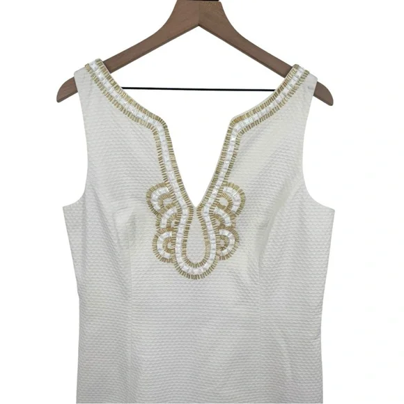 Lilly Pulitzer Valli Shift Dress White Gold Embellished Size 12 Cocktail Resort - Picture 8 of 14